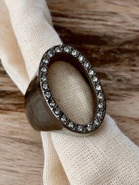 Dyrberg/Kern Amarine Swarovski crystal gunmetal open ring